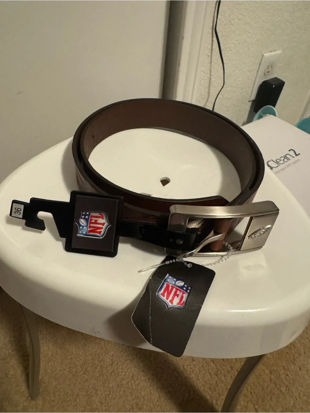 NFL Brown Leather Belt with Brushed Silver Buckle Philadelphia Eagles